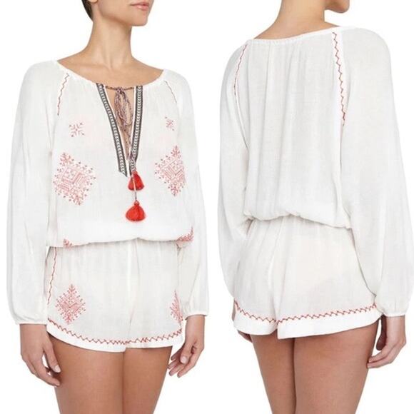 Eberjey Pants - Eberjey Ivory Fiesta Nador Rhea Beach Summer Cotton Romper Size Small/Medium